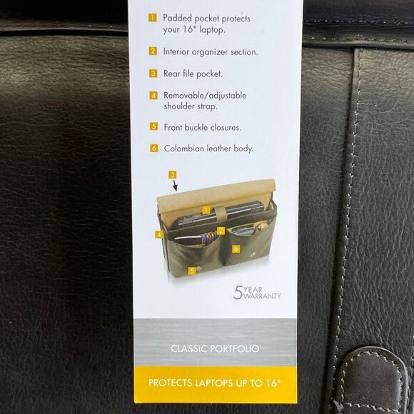 Solo Black Leather Adjustable Strap Multiple Compartments Portfolio Bag - New - Picture 8 of 14